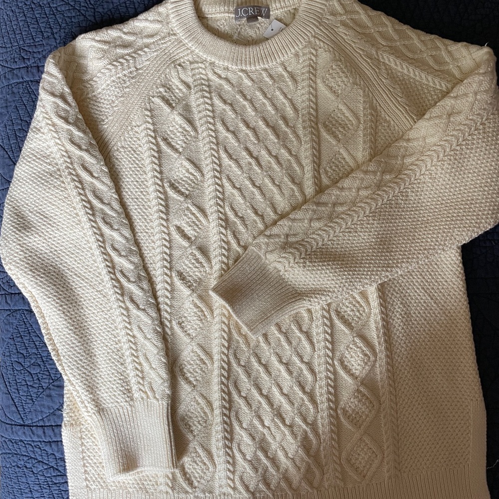 J. Crew Cream Cable Knit Crewneck Sweater